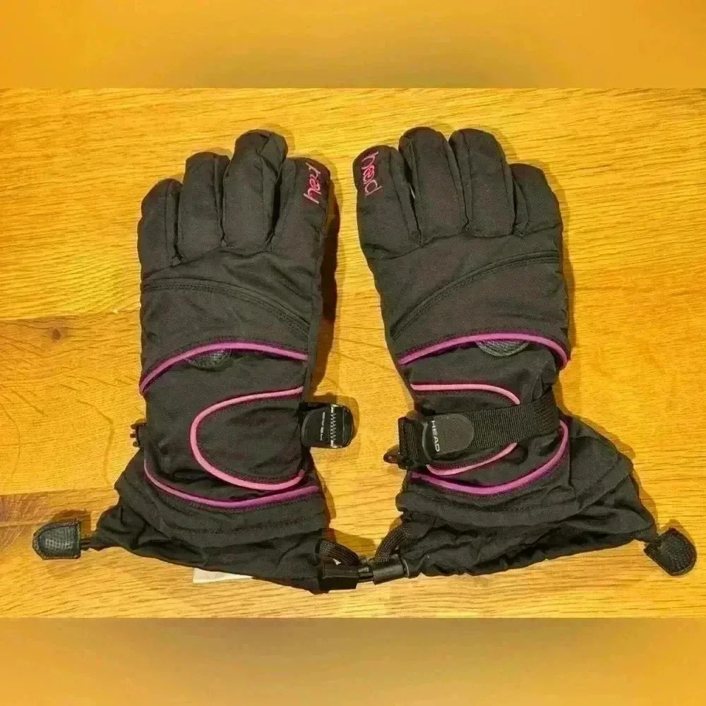 HEAD Kids Winter Ski Gloves | Black & Pink Piping | Warmer Pocket | Size Large